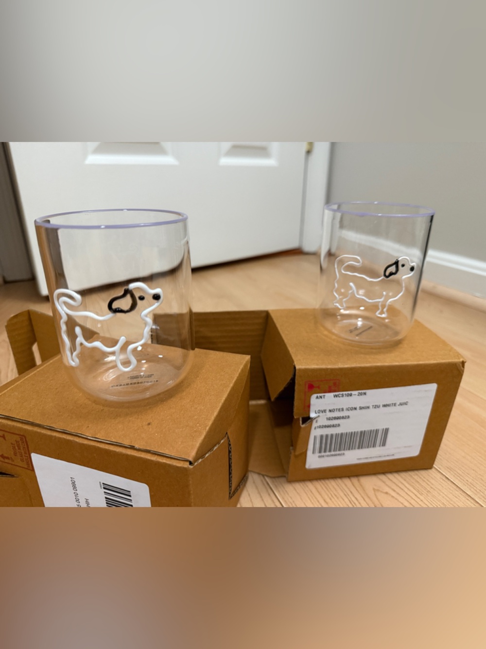 Anthropologie THE LOVE NOTES ICON JUICE GLASS: DOG EDITION Shih Tzu Set of 2 NIB
